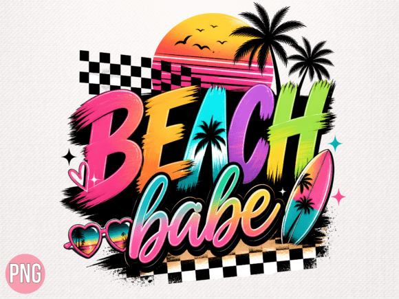 Colorful Retro Beach Babe Summer Design: A Vibrant Creative Asset