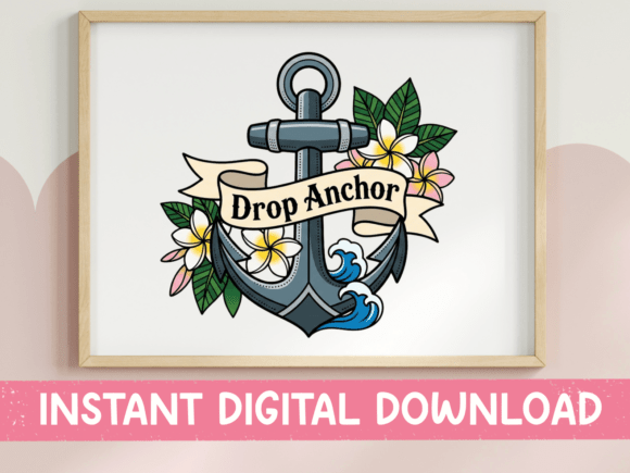 Drop Anchor Floral Tattoo Style Design