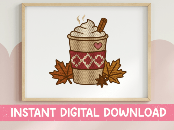 Fall Latte Knit Cup Cozy Autumn Design: A Cozy Graphic Asset