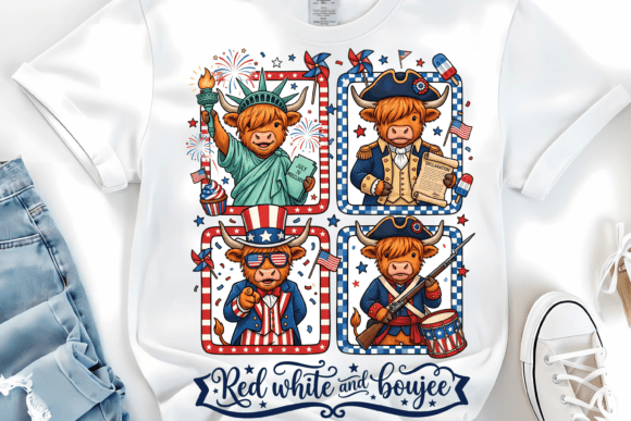 Highland Cow 4th of July PNG: Festive Design Asset