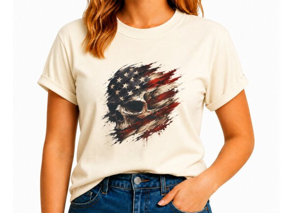 Patriotic Skull PNG: Bold American Flag Design
