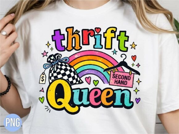 Retro Thrift Queen Rainbow Design PNG: Vibrant Creative Assets